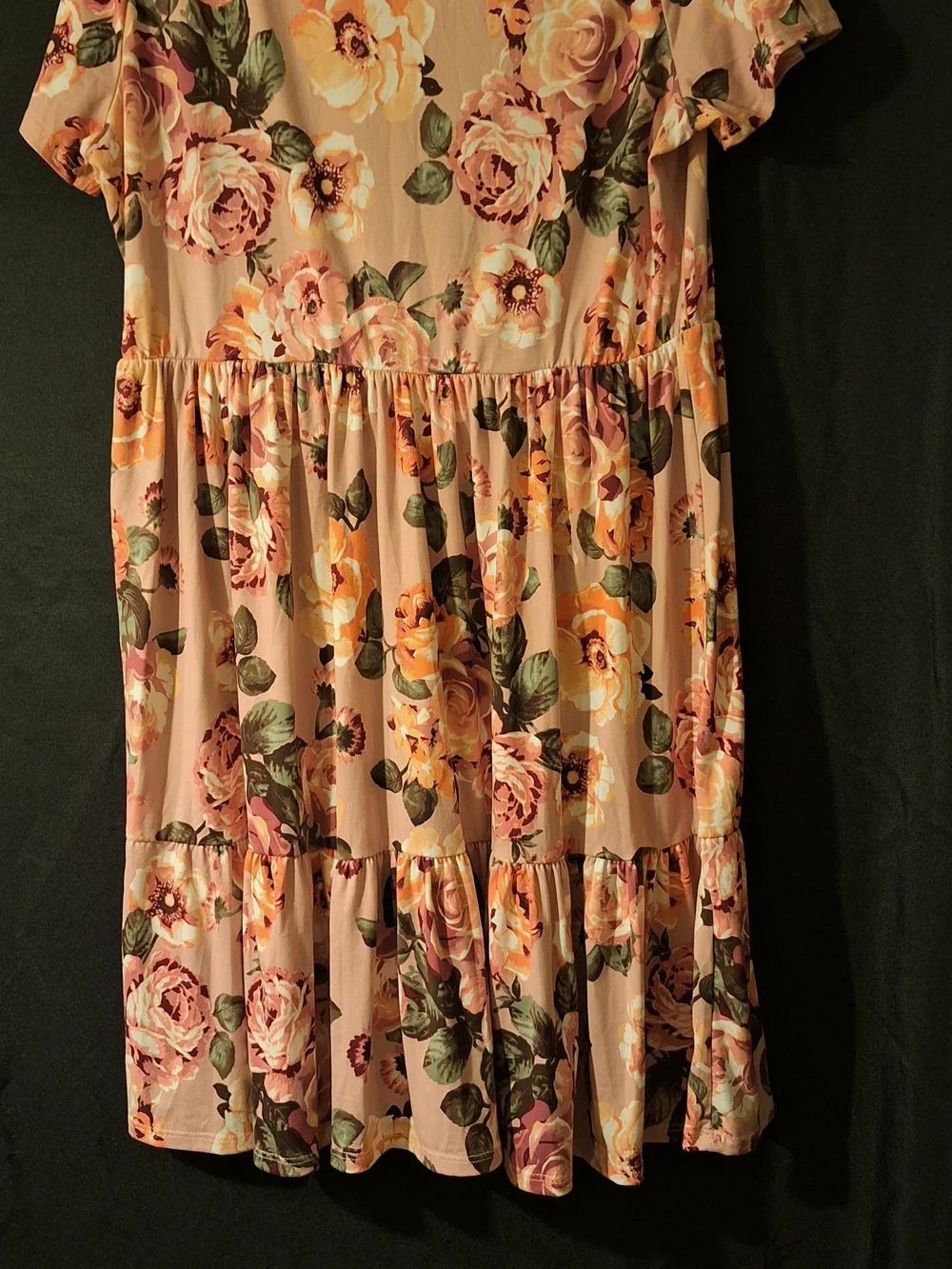 Peach Floral Tiered Casual Dress.